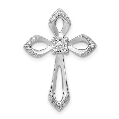 14K Weißgold 1/8ct. Echt Diamant Kreuz Kette Anhänger