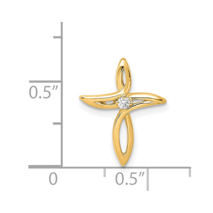 14K Gelbgold AA Echter Diamant Kreuz-Anhänger