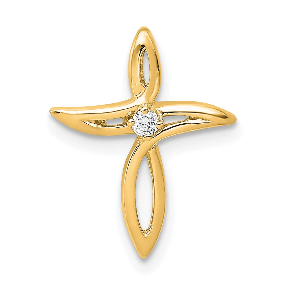 14K Gelbgold AA Echter Diamant Kreuz-Anhänger