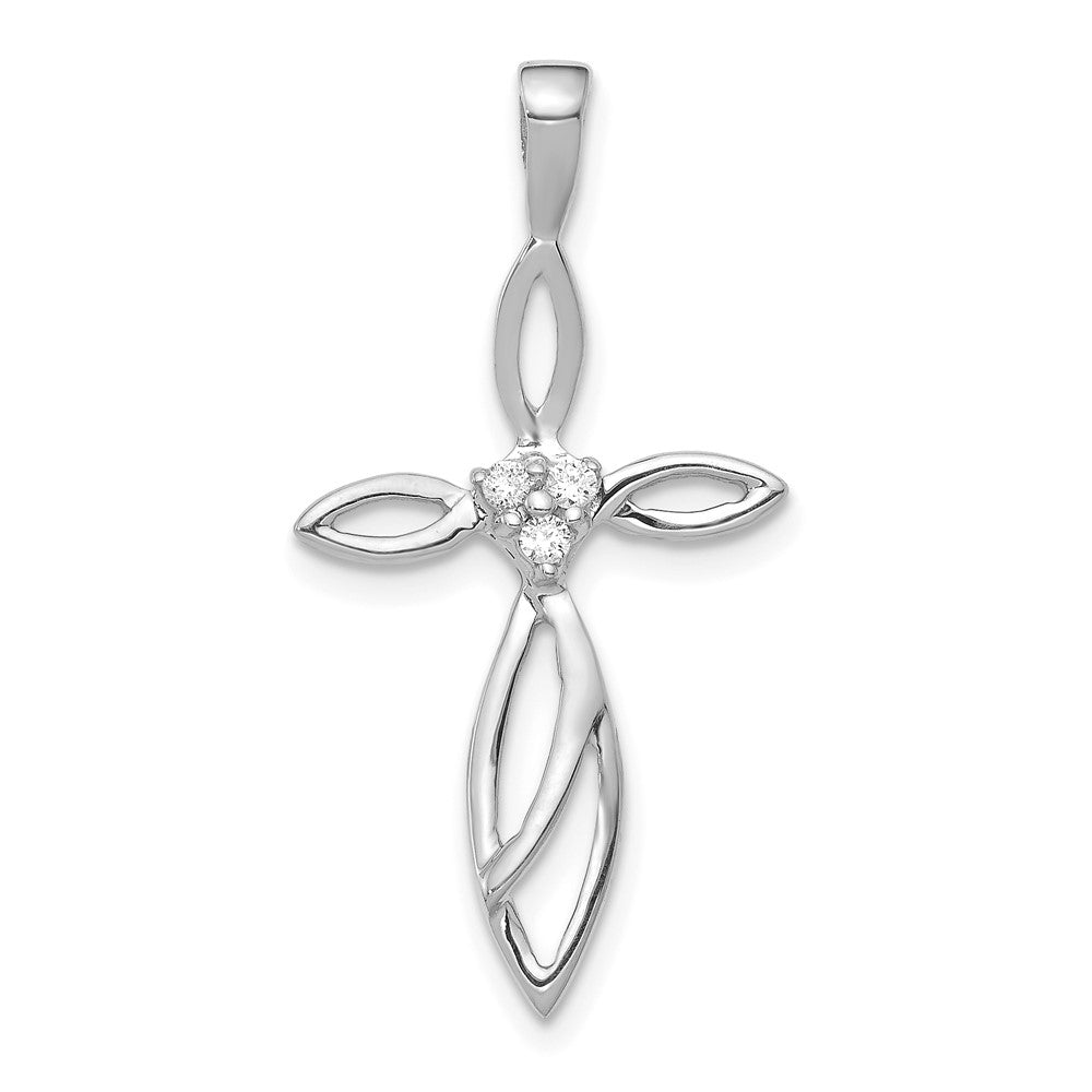 14K Weißgold AA Diamant-Kreuzanhänger, echt