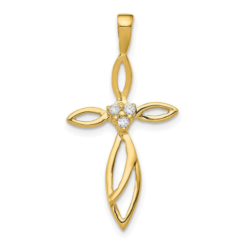 14K Gelbgold AA Echtdiamant-Kreuzanhänger