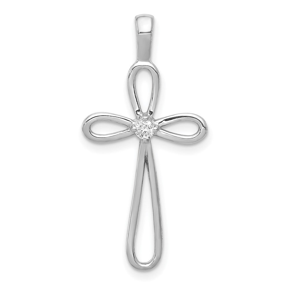 14 Karat Weißgold AA Echter Diamant Kreuz-Anhänger