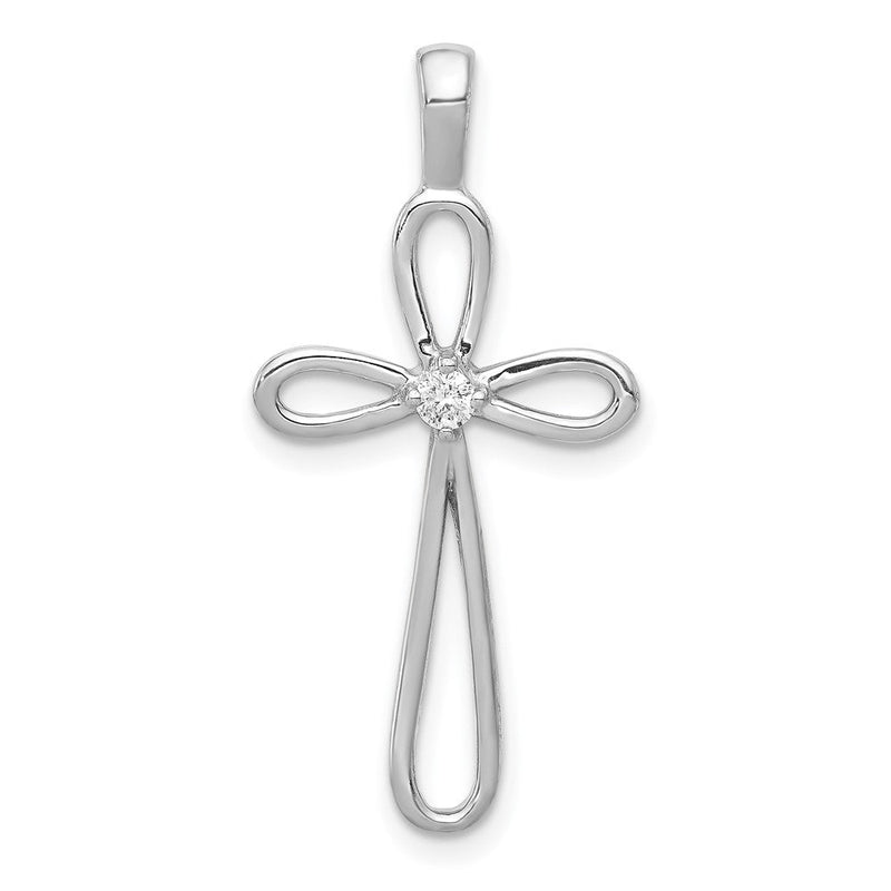 14 Karat Weißgold AA Echter Diamant Kreuz-Anhänger