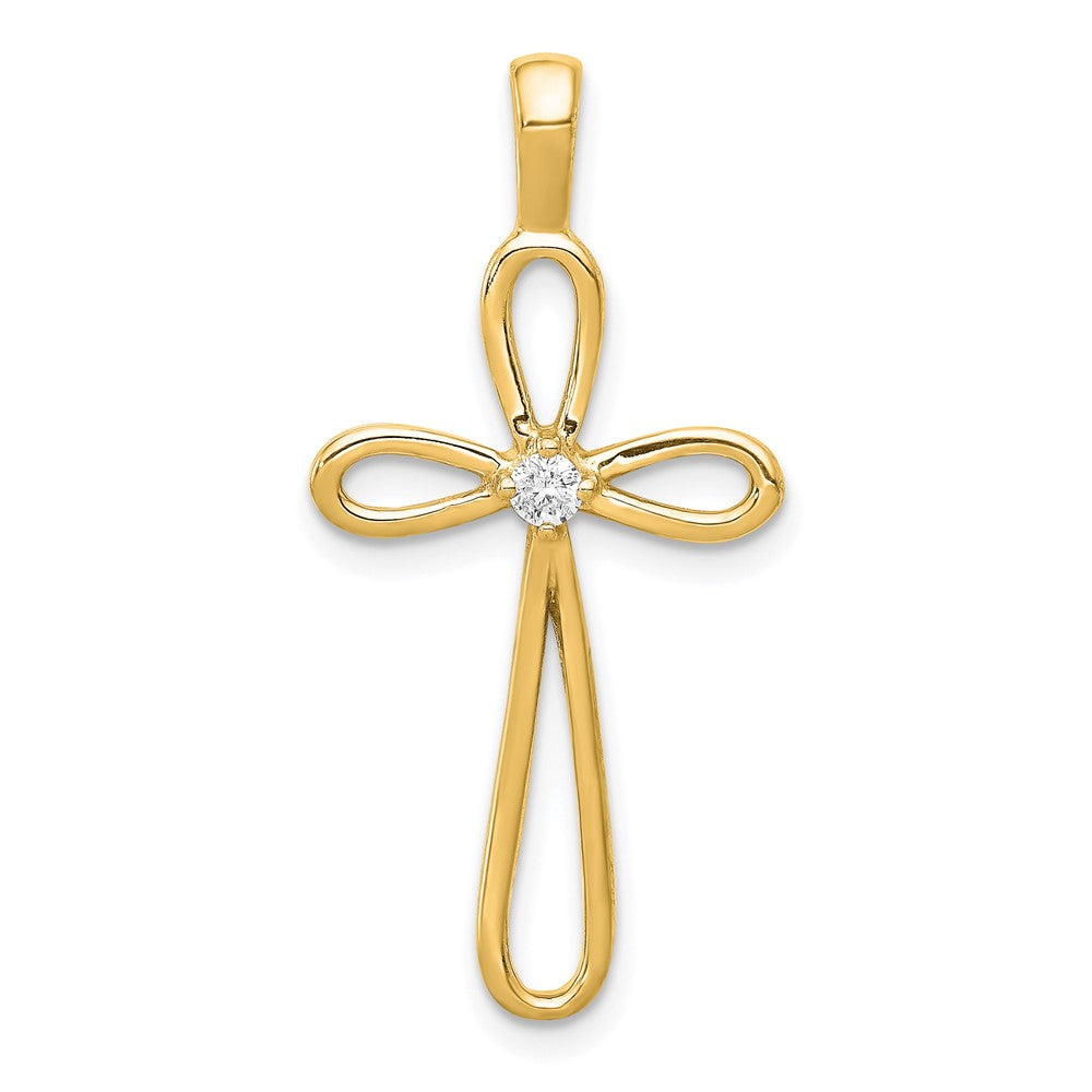 14K Gelbgold AA Echtdiamant-Kreuzanhänger