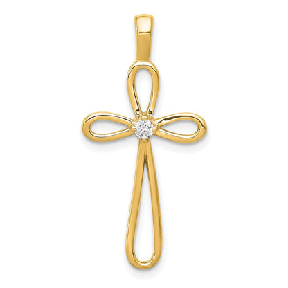 14K Gelbgold AA Echtdiamant-Kreuzanhänger