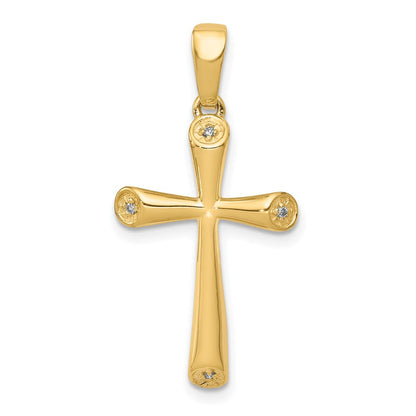 14K Gelbgold AA Echter Diamant Kreuzanhänger
