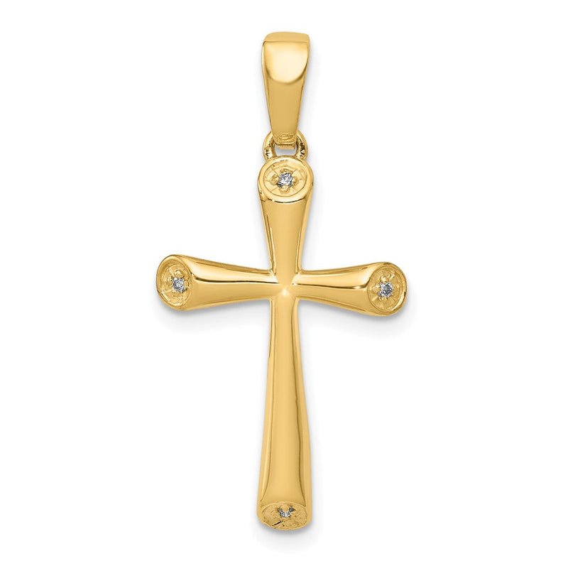 14K Gelbgold AA Echter Diamant Kreuzanhänger