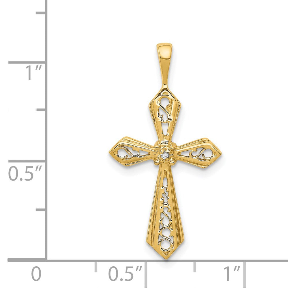 14K Gelbgold AA Echter Diamant Passionskreuz-Anhänger