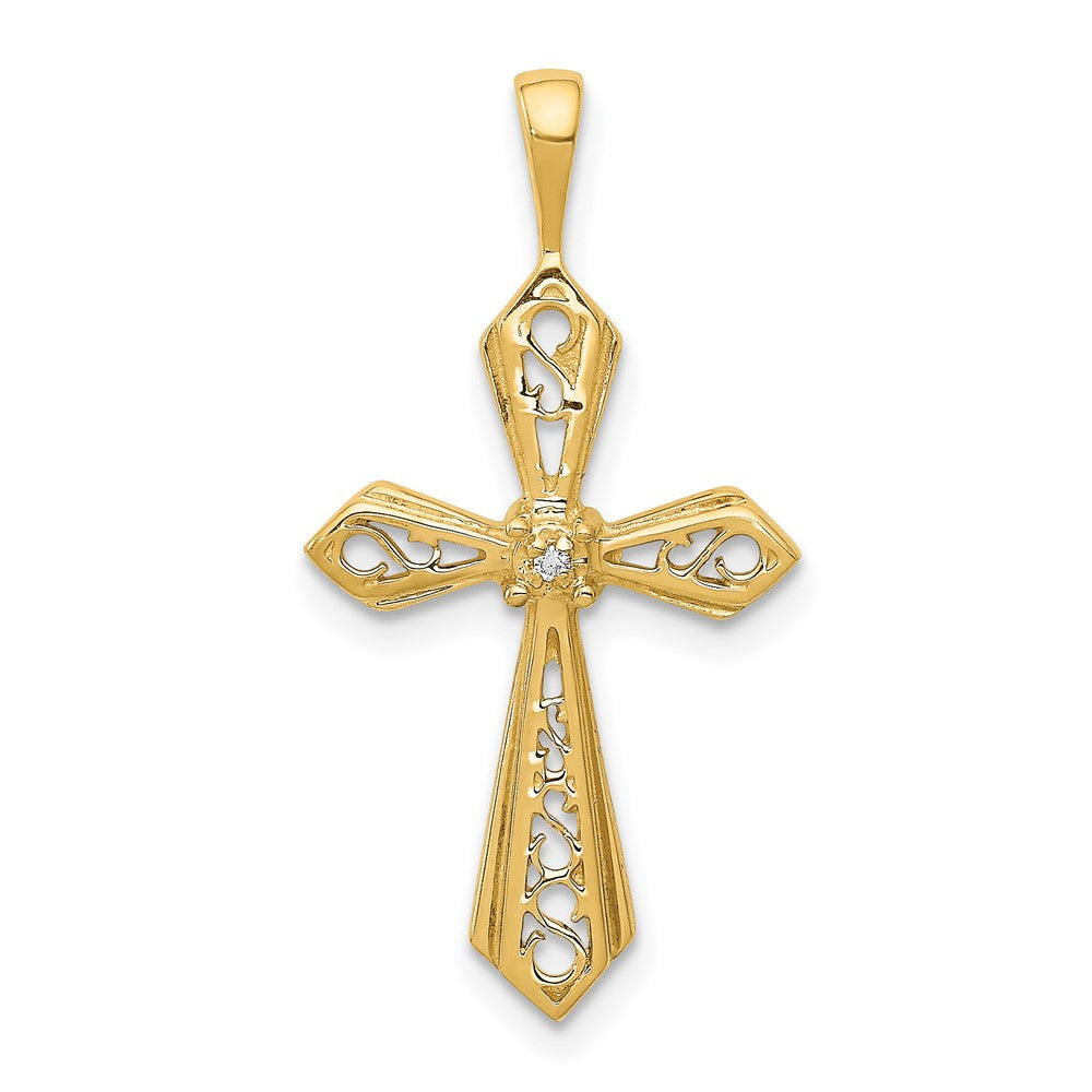 14K Gelbgold AA Echter Diamant Passionskreuz-Anhänger