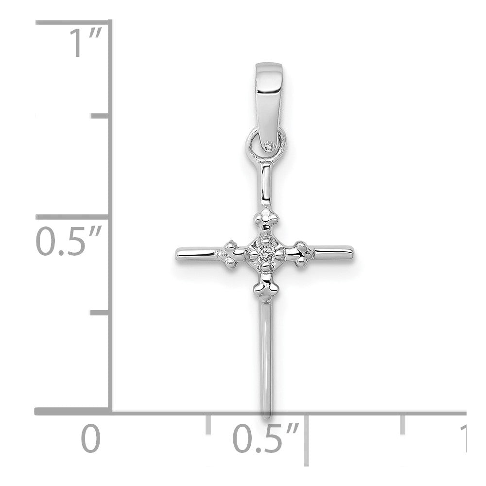 10K Weißgold 10K.01ct. Diamant Poliert Knospend Kreuz Anhänger