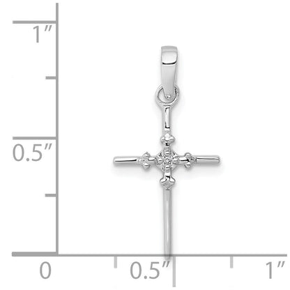 14K Weißgold 0,01 ct. Echter Diamant Polierter Budenkreuz-Anhänger