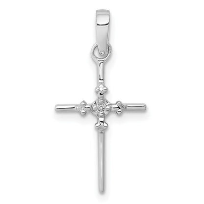14K Weißgold 0,01 ct. Echter Diamant Polierter Budenkreuz-Anhänger