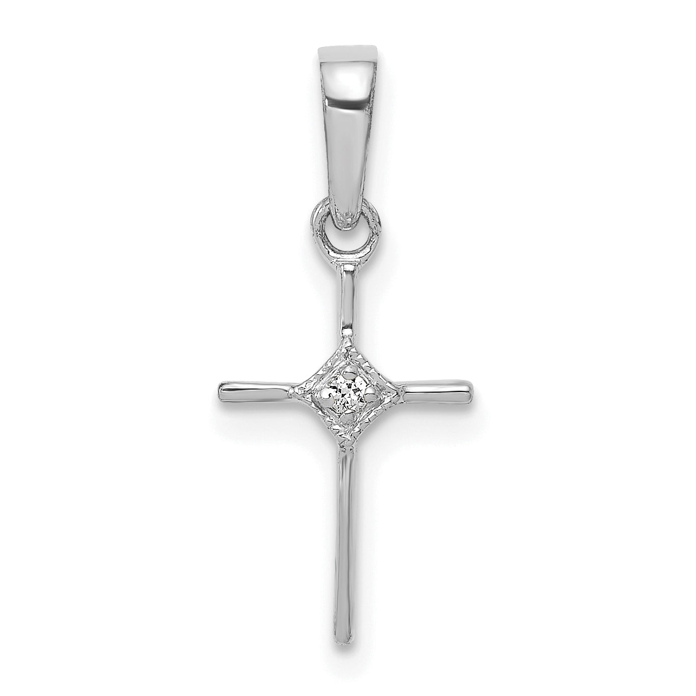 10K Weißgold 10K Klein.01ct. Diamant Kreuz Anhänger