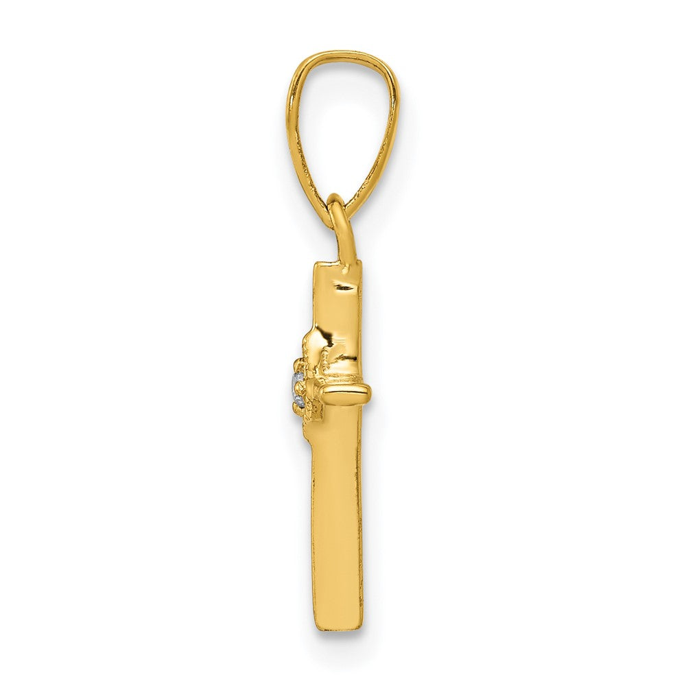 14K Gelbgold Kleiner 0,01 ct. Echter Diamant Kreuz-Anhänger