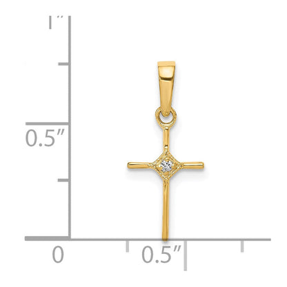 14K Gelbgold Kleiner 0,01 ct. Echter Diamant Kreuz-Anhänger