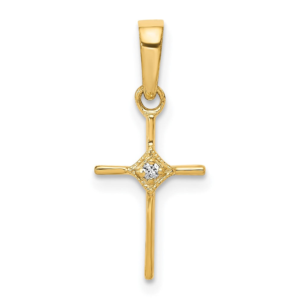 14K Gelbgold Kleiner 0,01 ct. Echter Diamant Kreuz-Anhänger