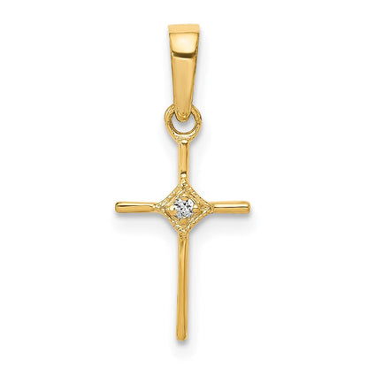 14K Gelbgold Kleiner 0,01 ct. Echter Diamant Kreuz-Anhänger