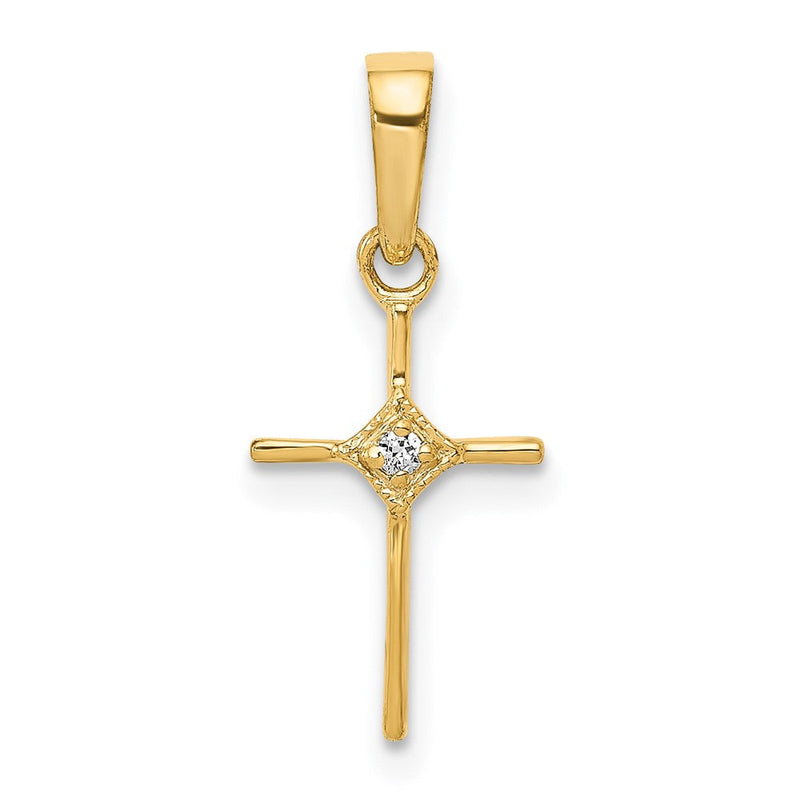 14K Gelbgold Kleiner 0,01 ct. Echter Diamant Kreuz-Anhänger