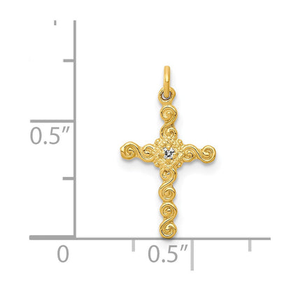 14K Gelbgold Kleiner 0,01 ct. Echter Diamant Kreuz-Charm