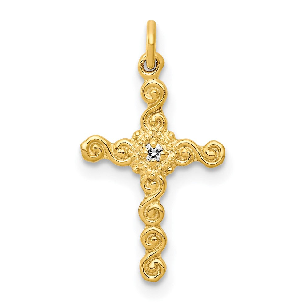14K Gelbgold Kleiner 0,01 ct. Echter Diamant Kreuz-Charm