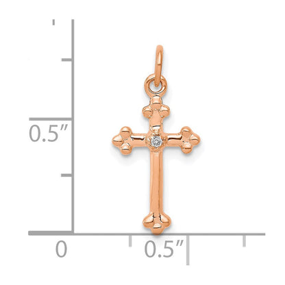 10K Roségold 10K Klein Diamant Knospend Kreuz Anhänger