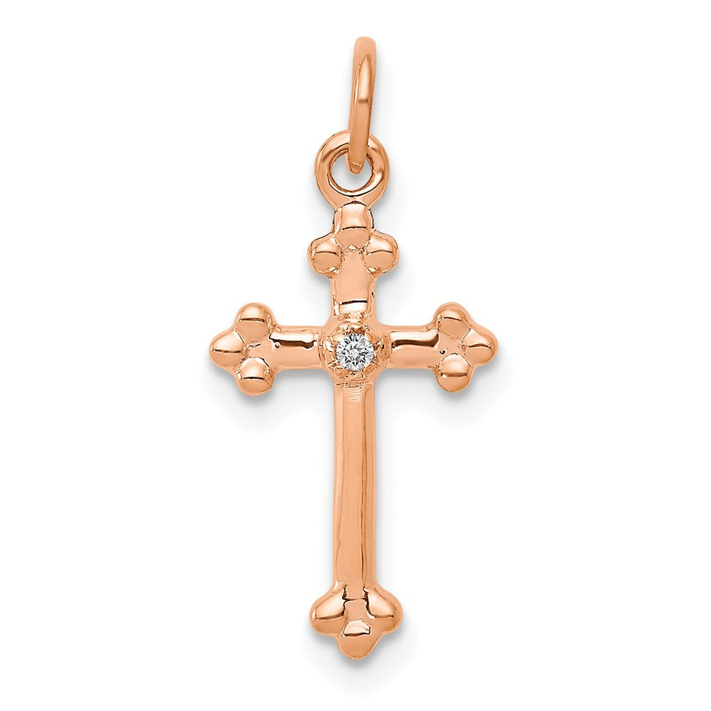 10K Roségold 10K Klein Diamant Knospend Kreuz Anhänger