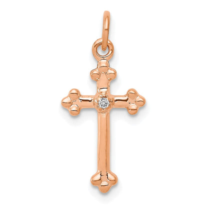 10K Roségold 10K Klein Diamant Knospend Kreuz Anhänger