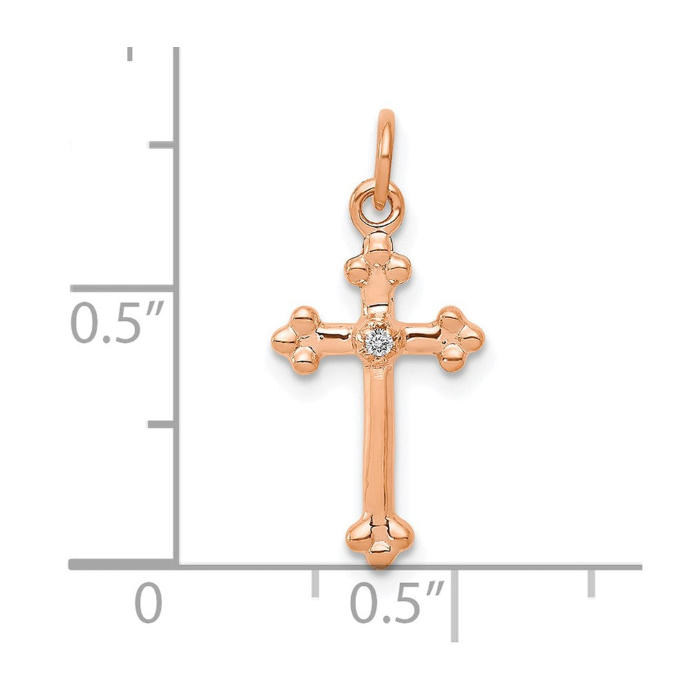 14K Roségold Kleiner Echter Diamant-Kreuz-Anhänger mit Knospen