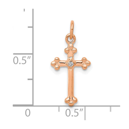 14K Roségold Kleiner Echter Diamant-Kreuz-Anhänger mit Knospen