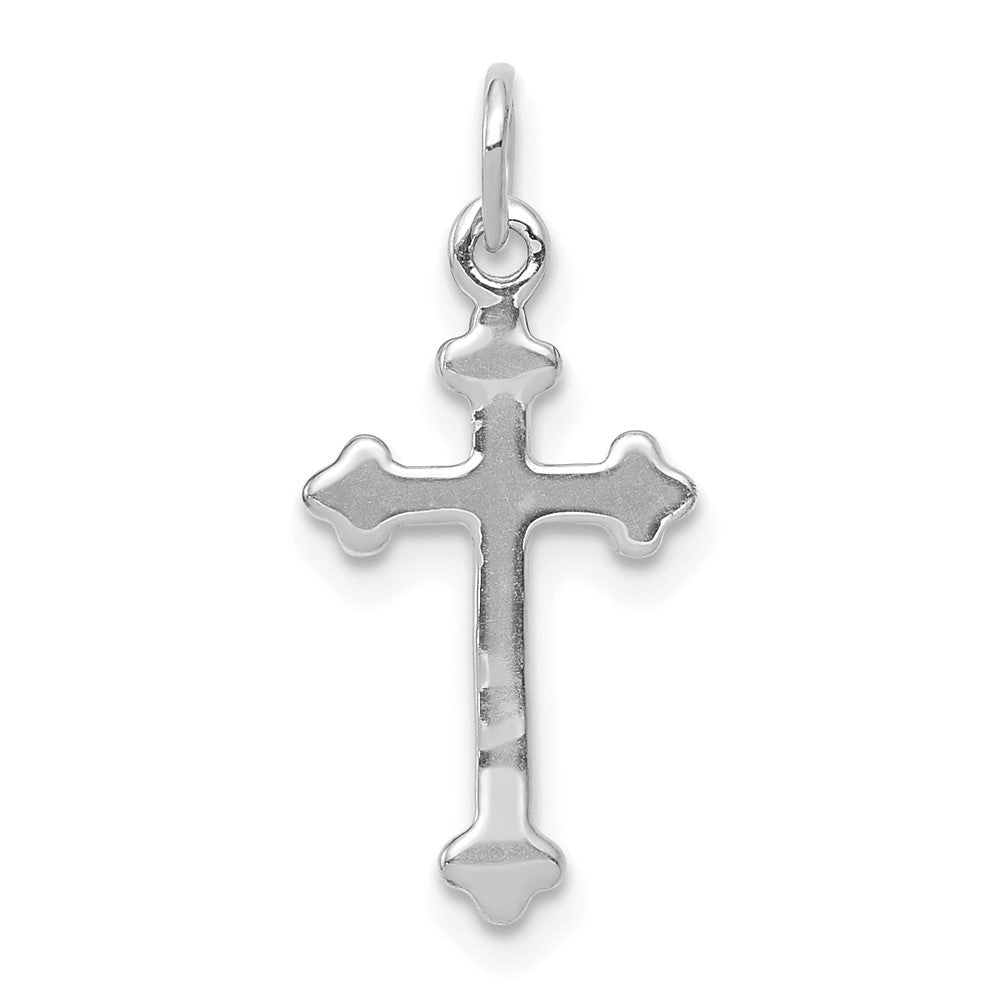 14K Weißgold Kleiner Echter Diamant-Knospenkreuz-Anhänger