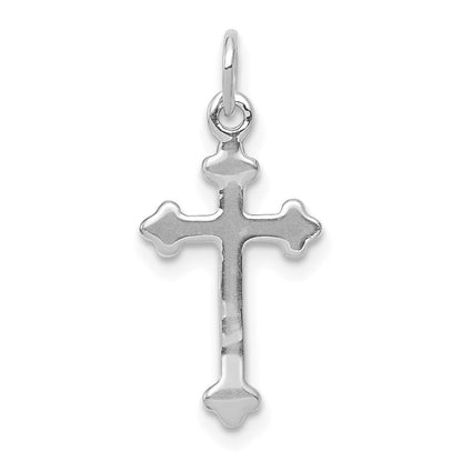 14K Weißgold Kleiner Echter Diamant-Knospenkreuz-Anhänger