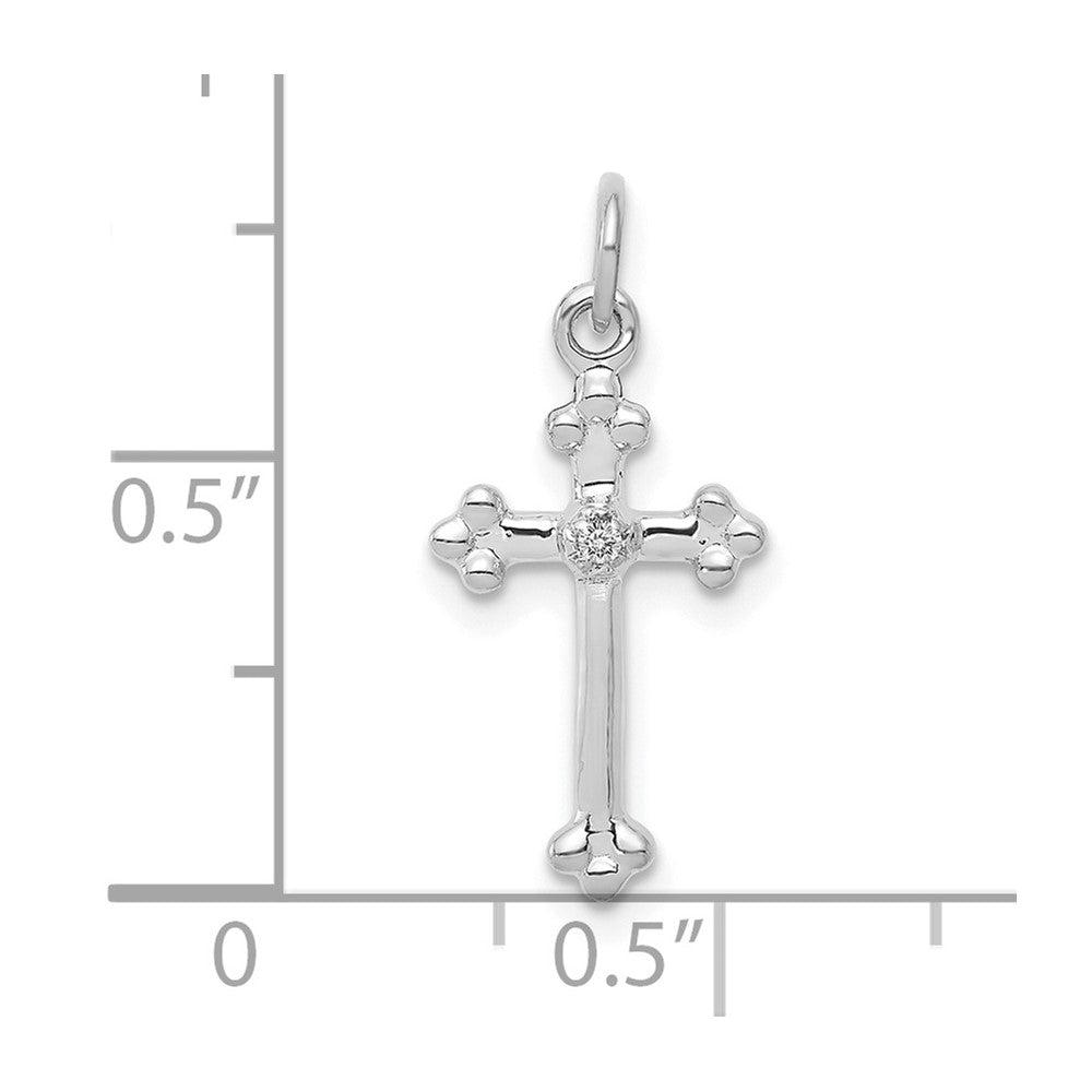 14K Weißgold Kleiner Echter Diamant-Knospenkreuz-Anhänger