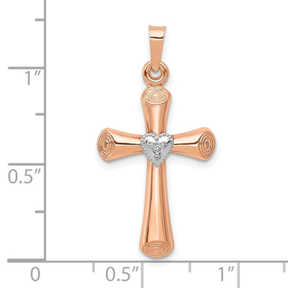 10K Bicolor 10K Bicolor Diamant Poliert Hohl Lateinisch Herz Kreuz Anhänger