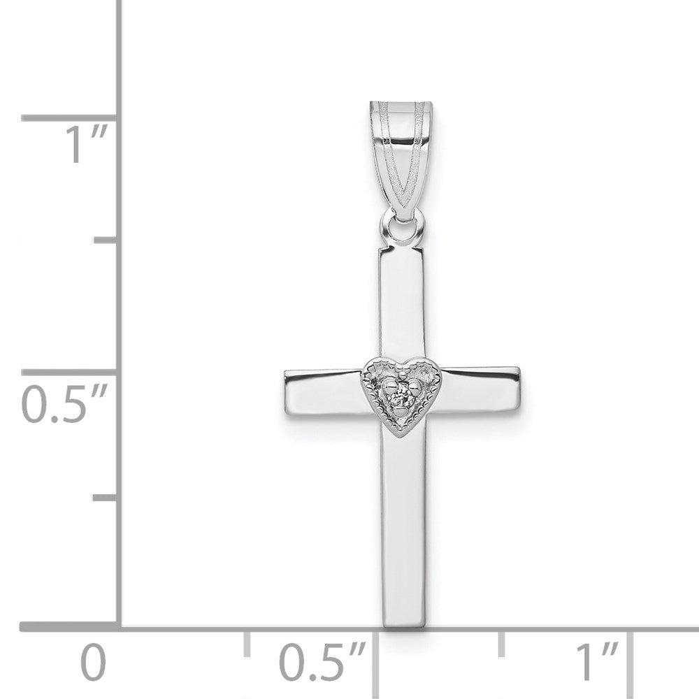 14K Weißgold 0,01 ct. Echter Diamant Herz-Kreuz-Anhänger
