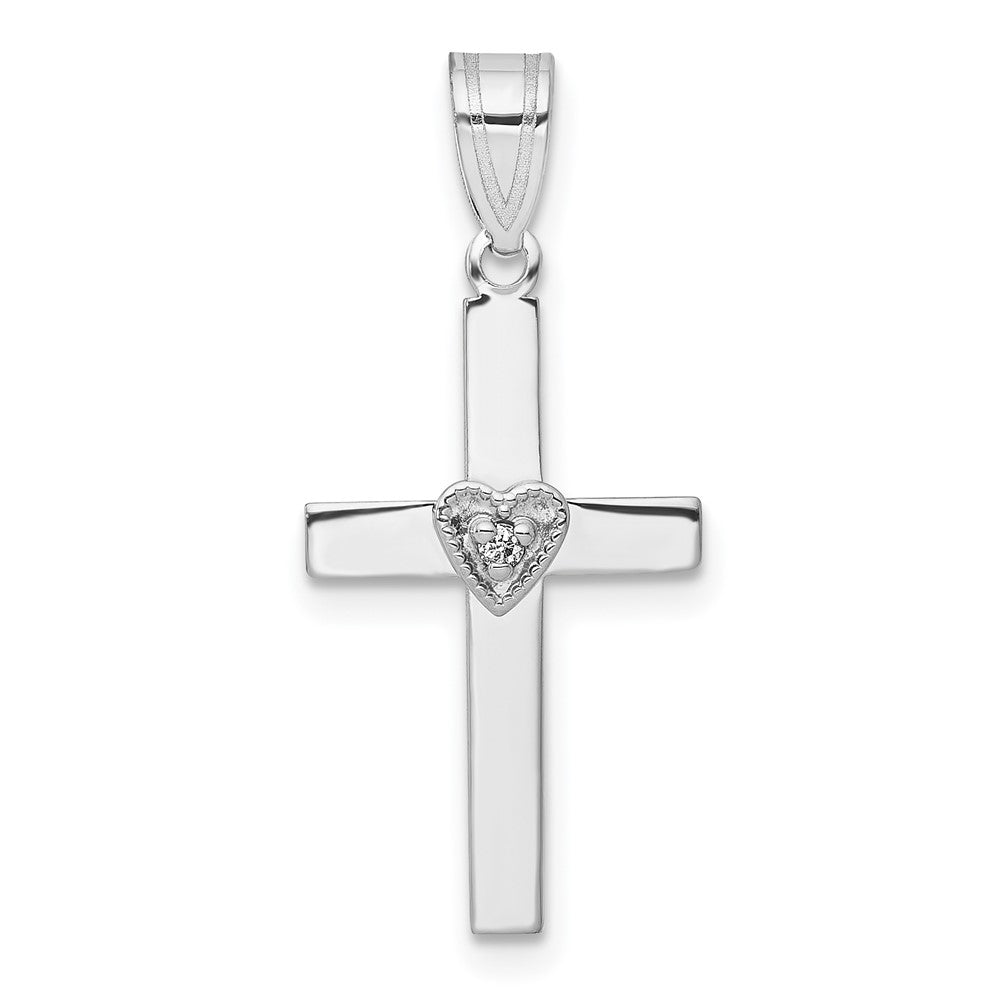 14K Weißgold 0,01 ct. Echter Diamant Herz-Kreuz-Anhänger
