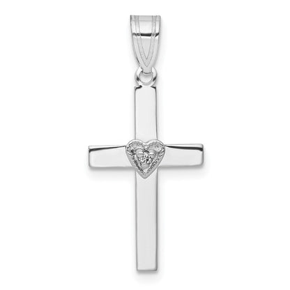 14K Weißgold 0,01 ct. Echter Diamant Herz-Kreuz-Anhänger