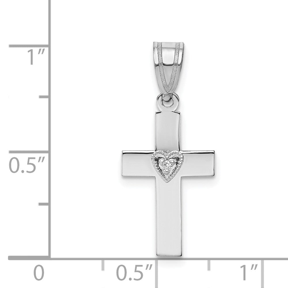 14K Weißgold 0,01 ct. Diamant (echt) Herz-Kreuz-Anhänger