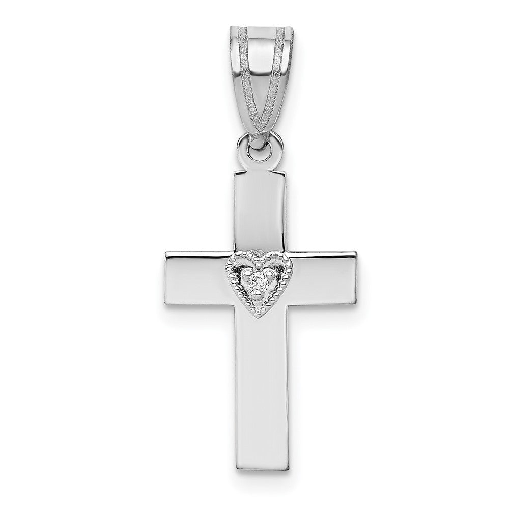 14K Weißgold 0,01 ct. Diamant (echt) Herz-Kreuz-Anhänger