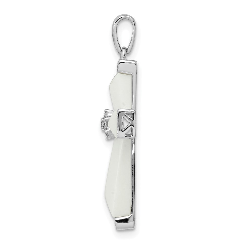 14K Weißgold Kreuz-Anhänger mit weißem Achat und echten Diamanten