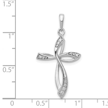 14K Weißgold Kreuzanhänger mit echtem Diamant