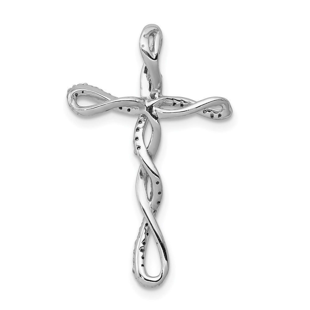 14K Weißgold 1/6ct. Echt Diamant Gedreht Kreuz Kette Anhänger