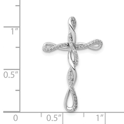 14K Weißgold 1/6ct. Echt Diamant Gedreht Kreuz Kette Anhänger