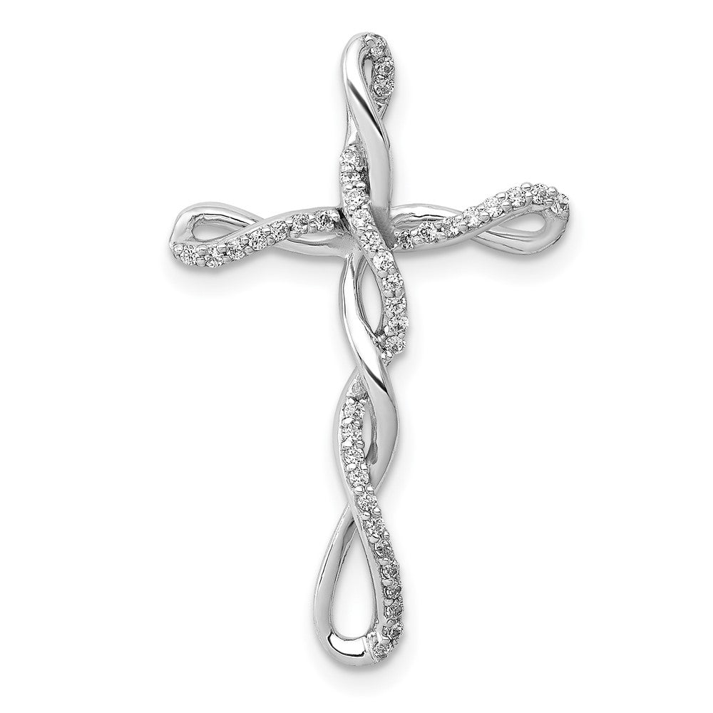 14K Weißgold 1/6ct. Echt Diamant Gedreht Kreuz Kette Anhänger