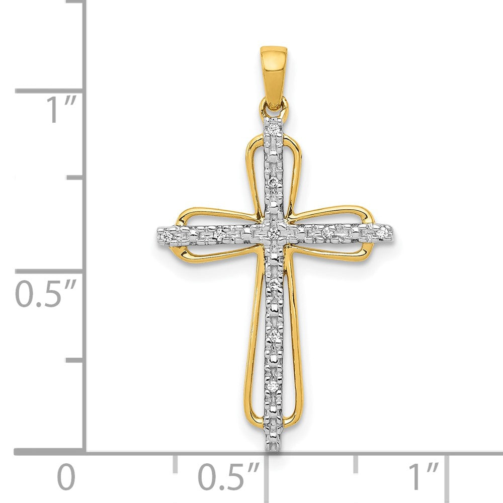 10K Gelb mit Rhodium 10K & Rhodium.03ct. Diamant Kreuz Anhänger