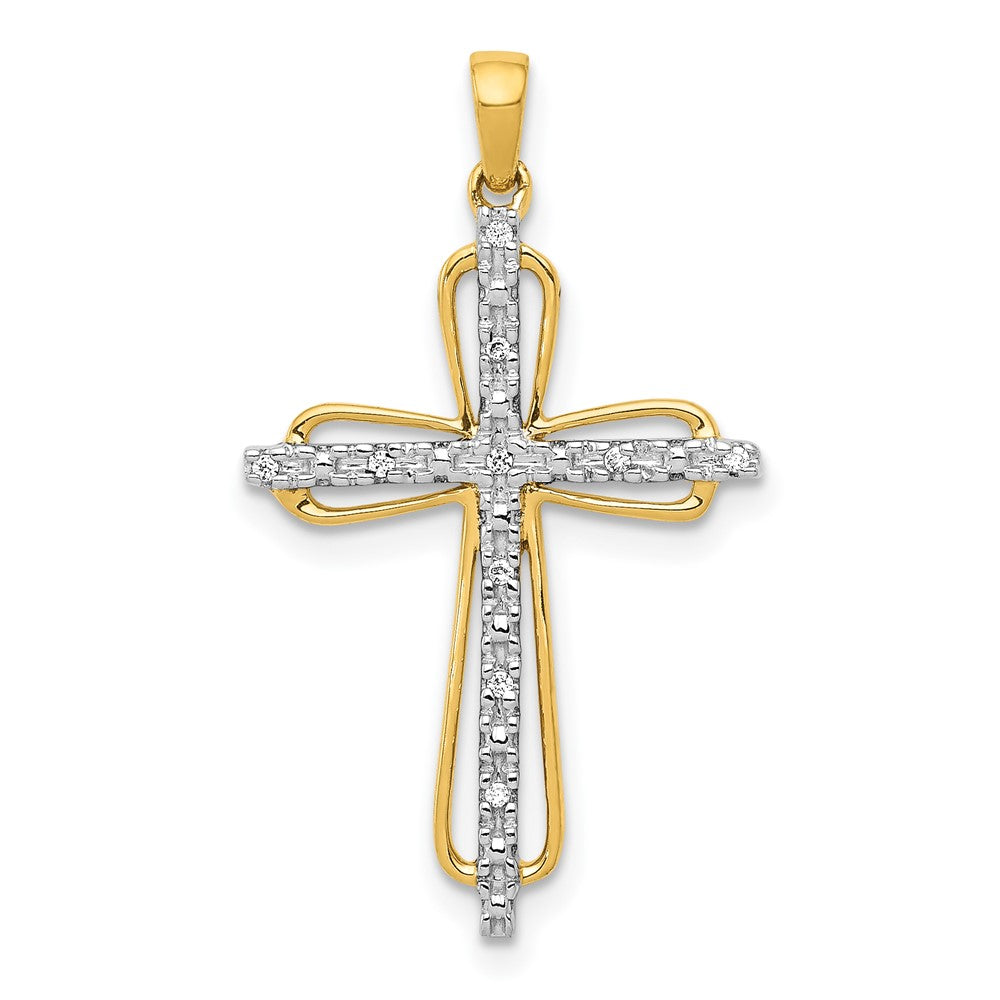 14K Gelbgold & Rhodium 0,03 ct. Echter Diamant-Kreuzanhänger