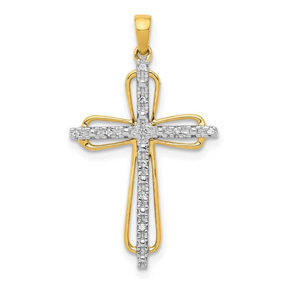 14K Gelbgold & Rhodium 0,03 ct. Echter Diamant-Kreuzanhänger
