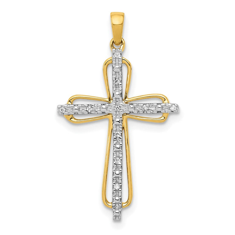 14K Gelbgold & Rhodium 0,03 ct. Echter Diamant-Kreuzanhänger