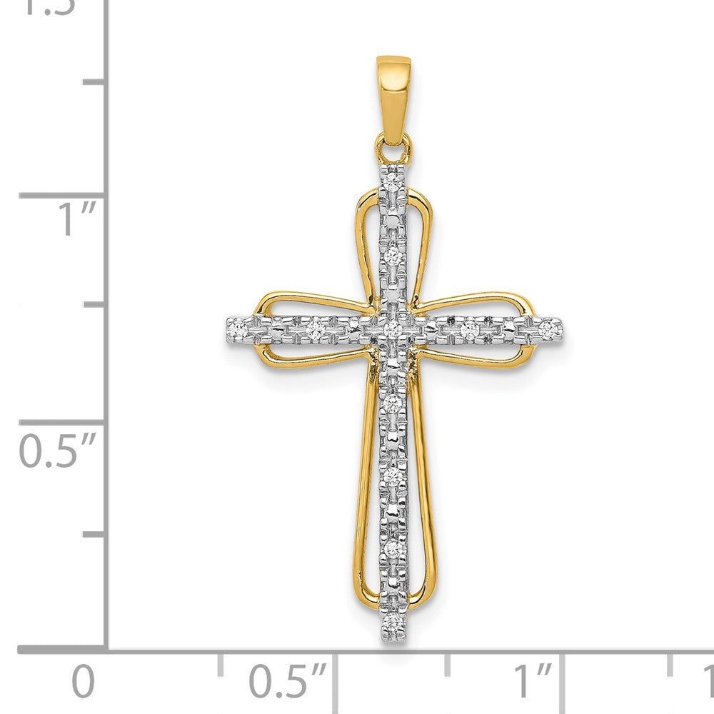 10K Gelb mit Rhodium 10K & Rhodium Diamant Kreuz Anhänger