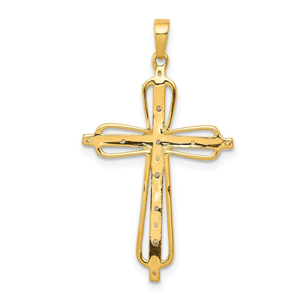14k Gelbgold & Rhodium Echtdiamant-Kreuzanhänger