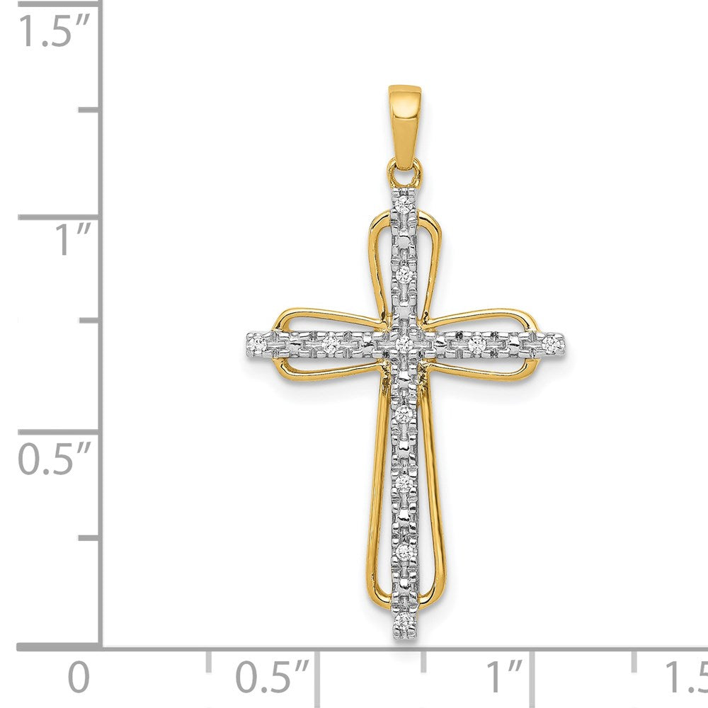 14k Gelbgold & Rhodium Echtdiamant-Kreuzanhänger